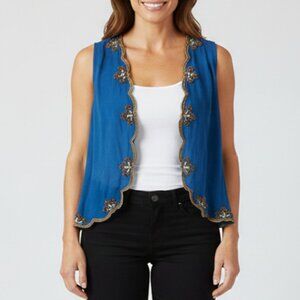 Matthew Williamson Vintage Designer Blue Shurg Vest Beaded Top Medium b135